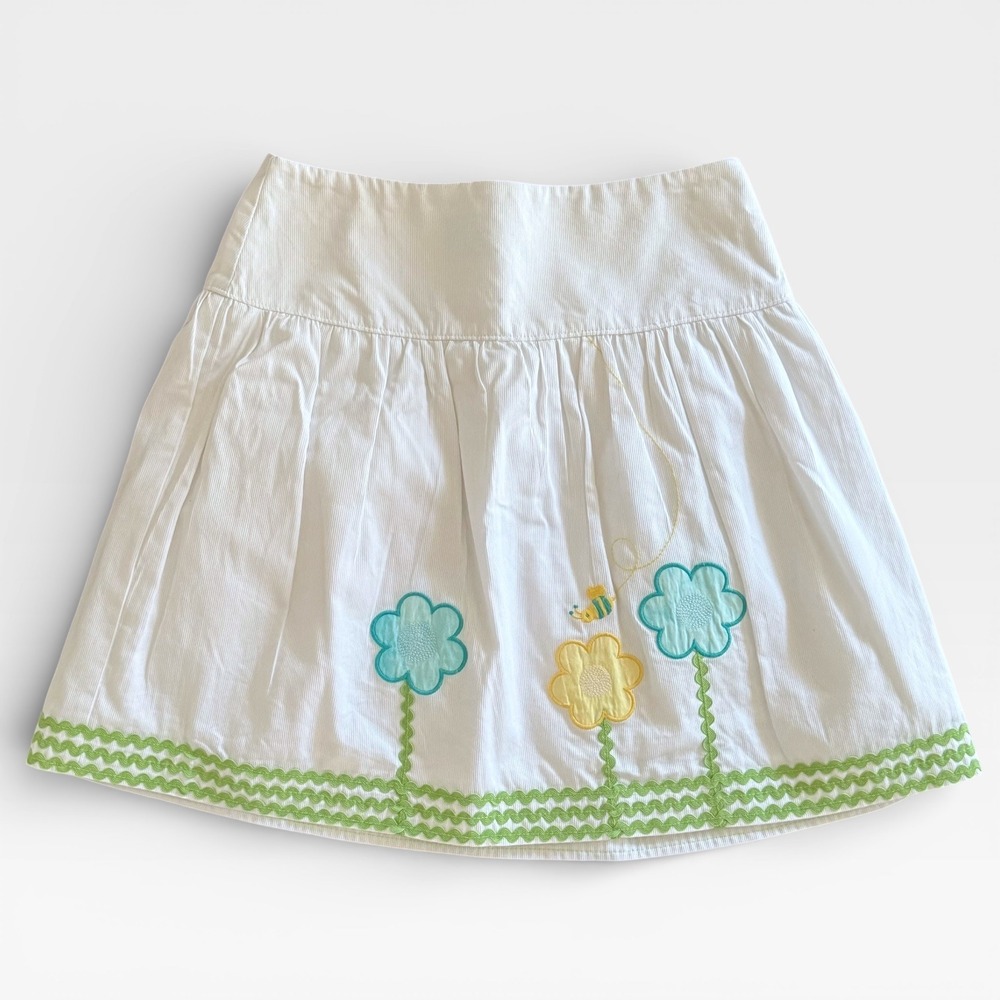 Hartstrings Skirt Girls Size 14 White Corduroy Embroidered Flower Bee d